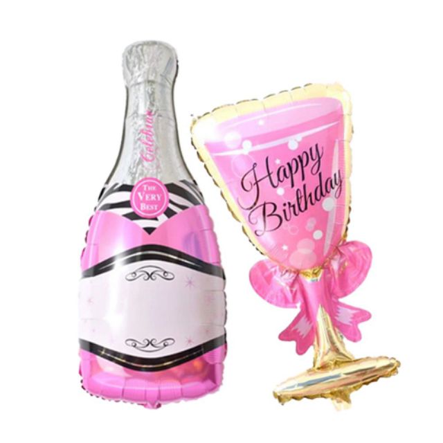 Set bóng ly và chai rượu champagne