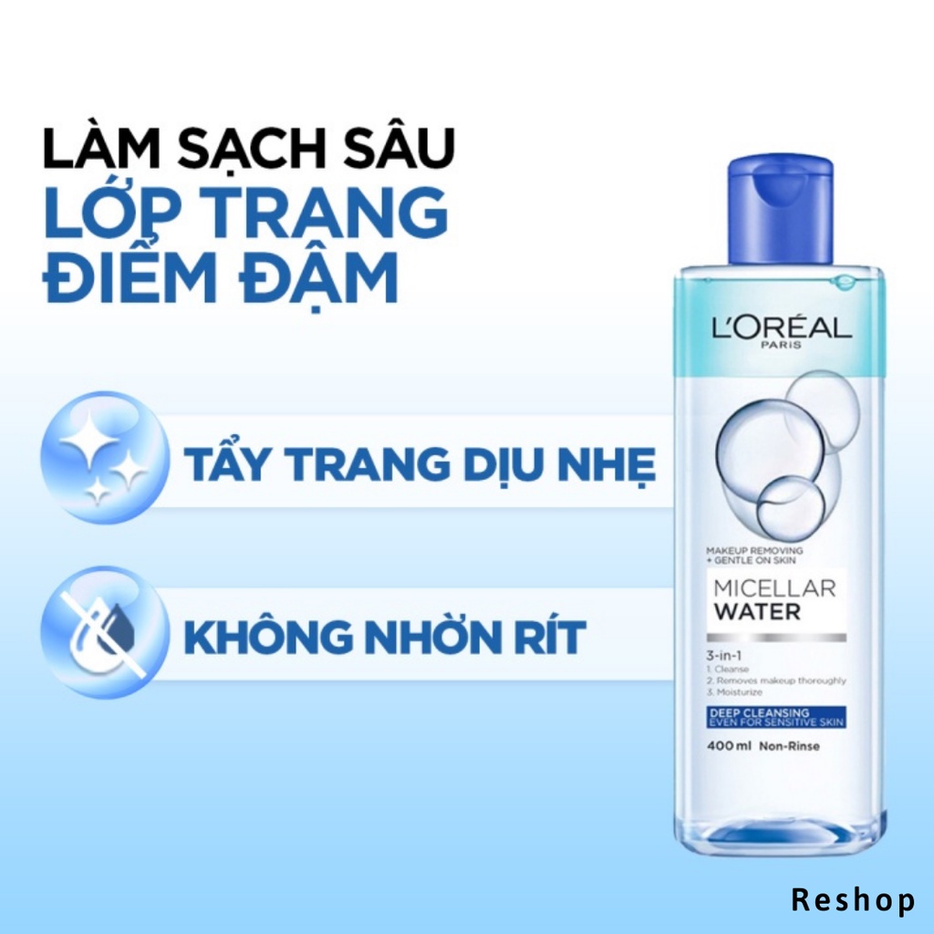 Nước tẩy trang cho mọi loại da L'Oreal Paris 3-in-1 Micellar Water