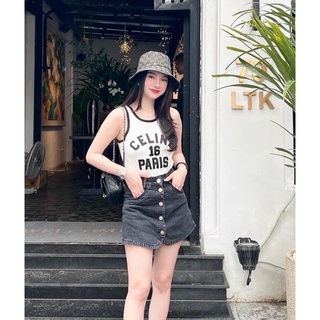 Áo thun Croptop ba lỗ body phối chữ CL