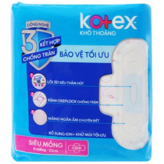 Băng vệ sinh KOTEX ✅siêu mỏng ✅có cánh (8 miếng x 23cm)