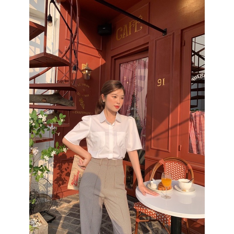 Áo sơmi croptop 2 túi