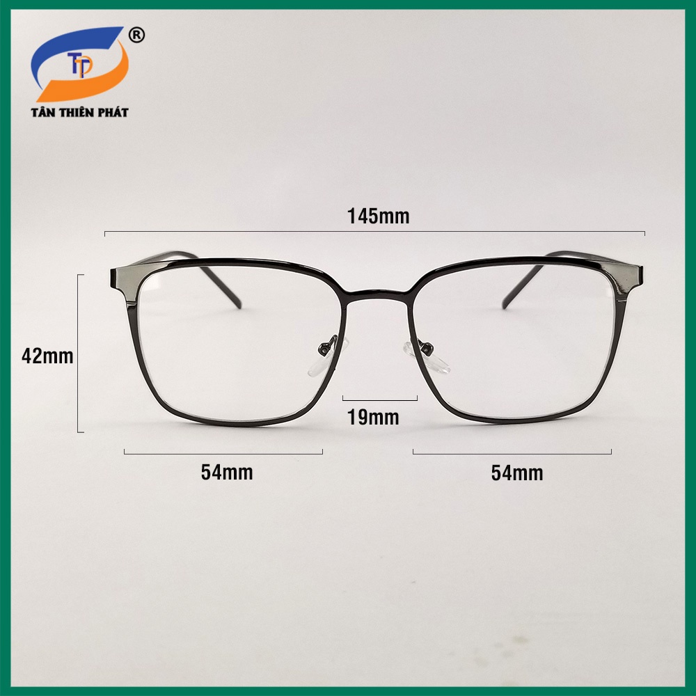 Gọng kính cận nam mắt chữ nhật kim loại màu ghi xám 8072. Tròng kính giả cận 0 độ chống ánh sáng xanh, chống tia UV