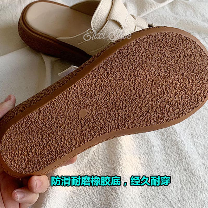 Oeggeo shop Đôi dép phẳng tròn đầu tròn Giày phụ nữ trang