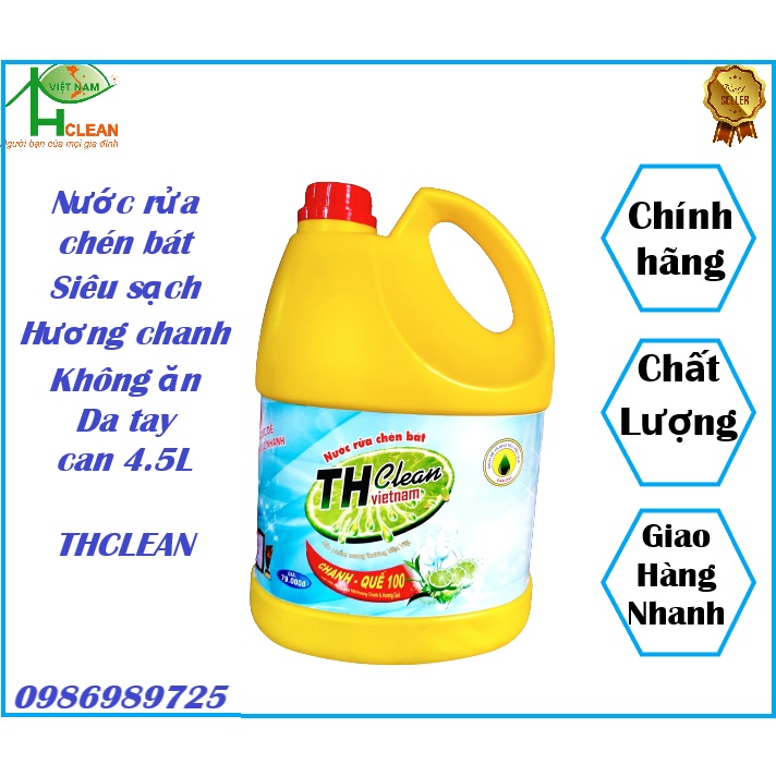 Nước rửa chén, nước rửa bát đĩa TH CLEAN siêu đậm đặc hàng chính hãng Can 4,5L