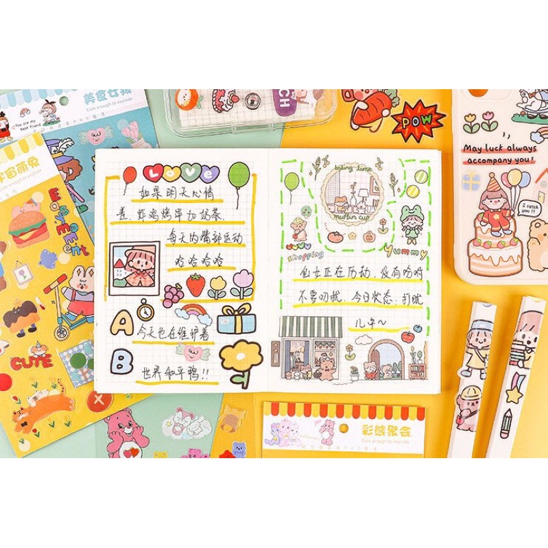 Set 6 tấm sticker PET mẫu trong hình lớn cute Bukao