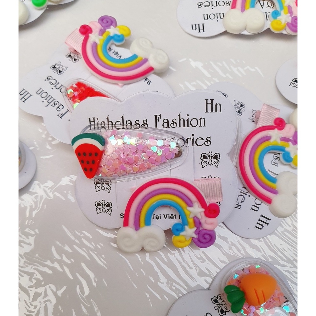 Set 2 kẹp mái cầu vòng phối kẹp bấm kim tuyến icon