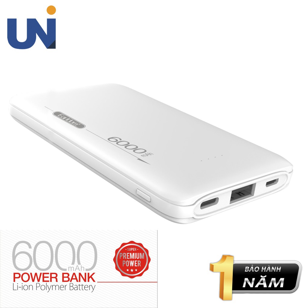 Pin Sạc Dự Phòng Earldom 6.000mAh PB-24 (2 Cổng Vào Là Type- C, Micro Và Cổng Ra USB) Nhỏ Gọn Tiện Lợi