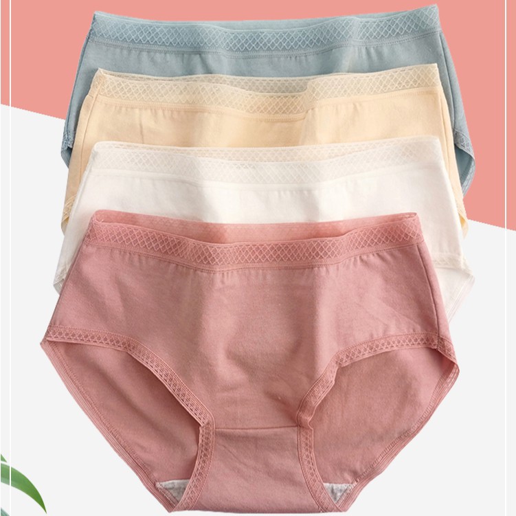 Quần Lót Cotton Cạp Lưới Cao Cấp, quần lót cotton tăm tre viền lưới mẫu mới sexy Quần lót nữ cotton QL03