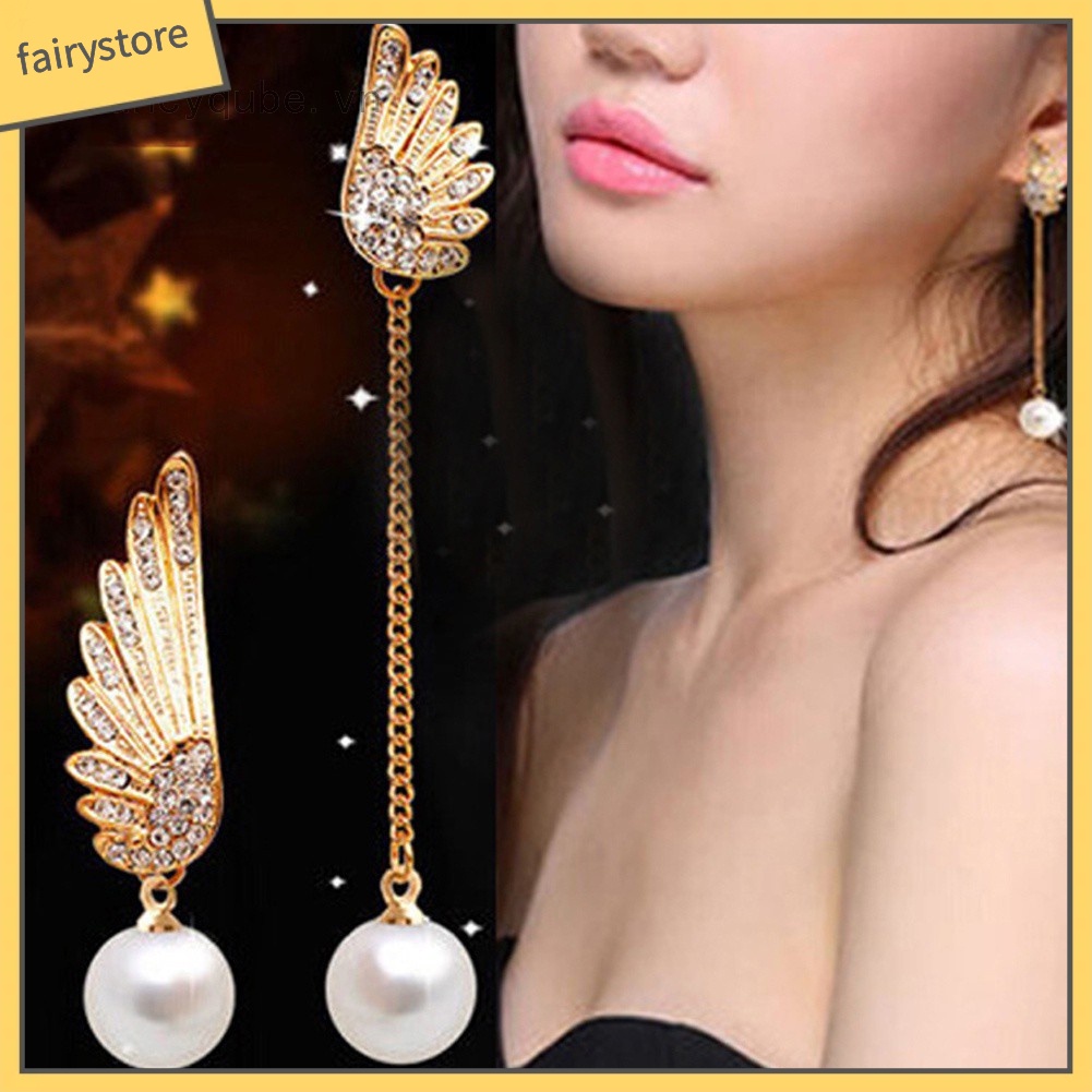 Bông Tai Hình Đôi Cánh Đính Đá Và Ngọc Trai Nhân Tạo Thời Trang