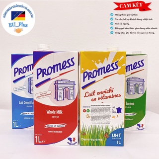 Sữa tươi không đường Promess 1 lít - Pháp: tách béo, nguyên kem, vitamin, không béo