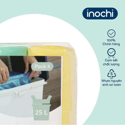 Lô túi rác màu tiện dụng Inochi - Soji 4 x 25L có quai cầm(4 cuộn)