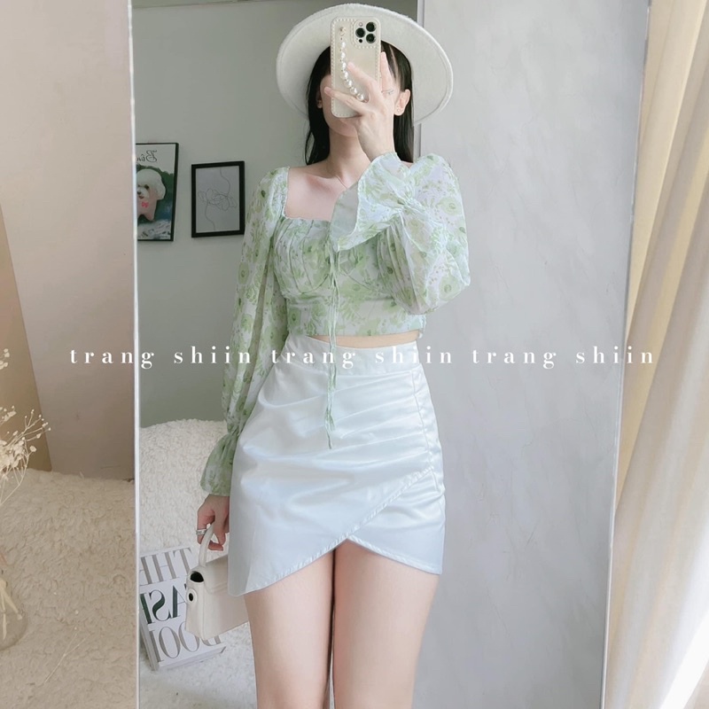 SET ÁO HOA XẾP NGỰC CHÉO DÂY CỔ + CHÂN VÁY ĐẮP TÀ TRẮNG