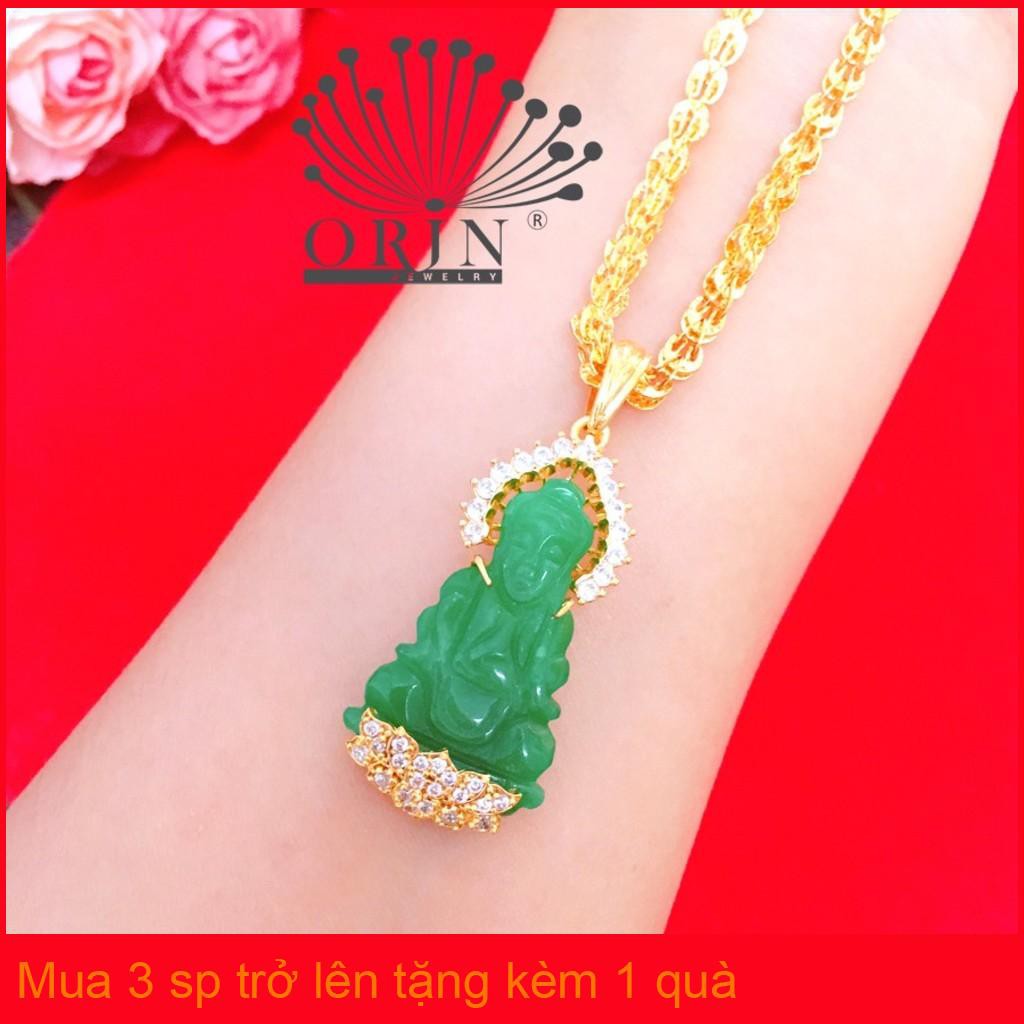 Dây chuyền nữ dây phụng mặt Phật quan âm màu xanh thạch đính đá thiết kế cao cấp Orin D4374