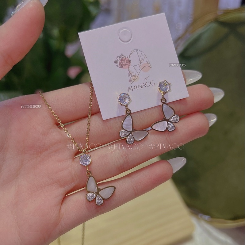 Bông tai, khuyên tai titan hồ điệp xà cừ trắng .PTNACC.