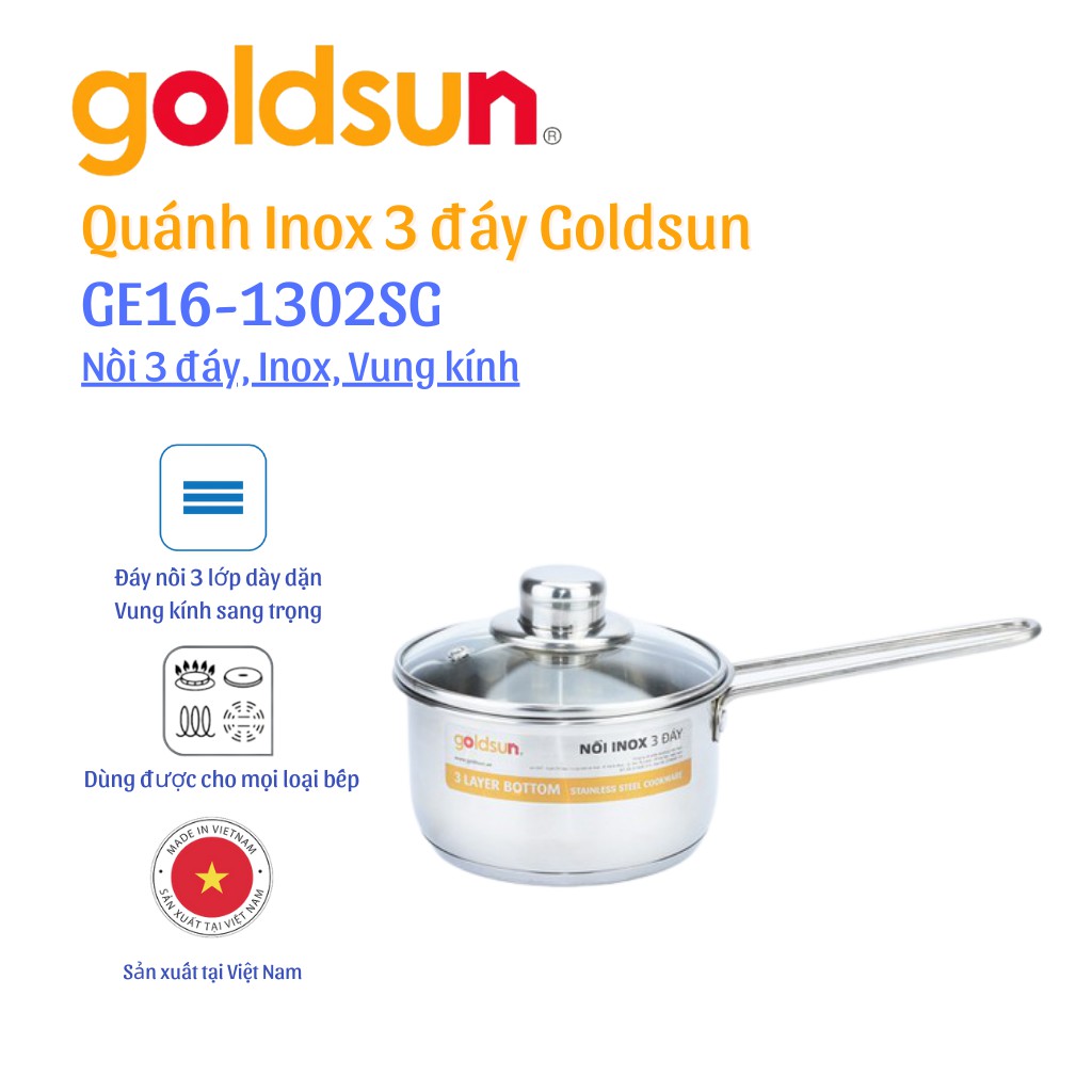 Nồi inox quấy bột đáy từ Goldsun GE16-1302SG Bảo Hành 12 Tháng Hàng chính hãng