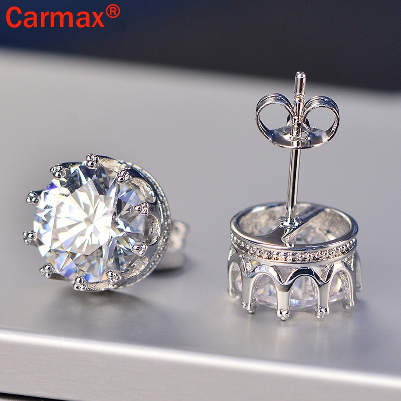 Khuyên tai hình vương miện đính đá moissanite nhân tạo thời trang