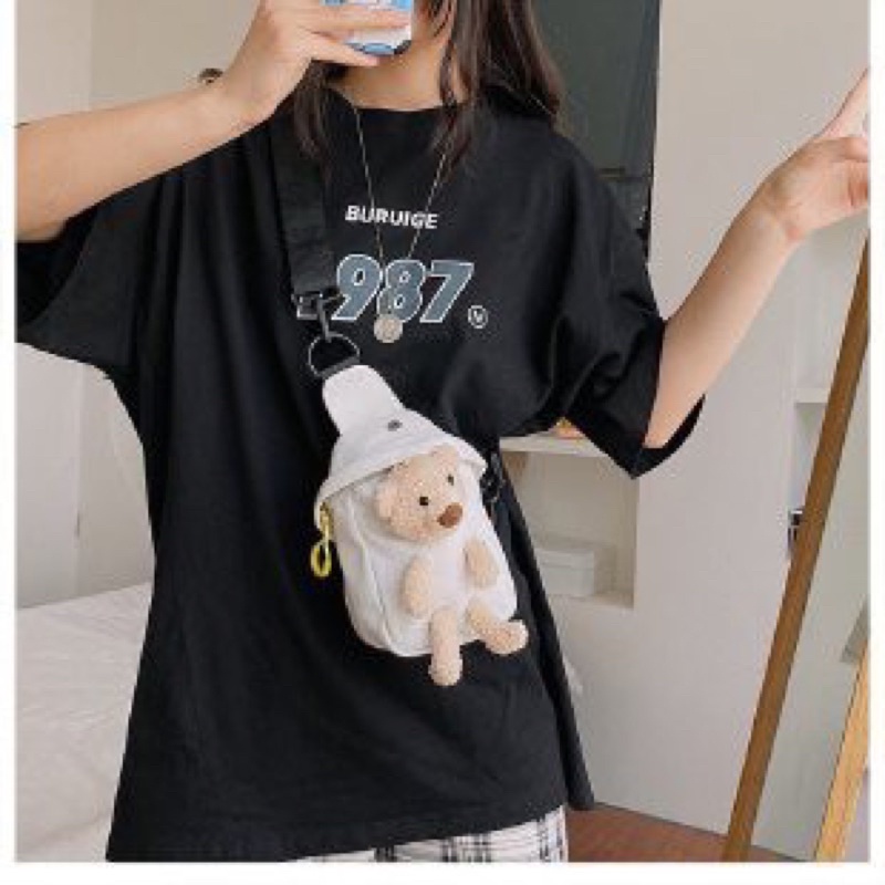 Túi đeo chéoFREESHIPTúi đeo chéo hình gấu nhồi bông phong cách Hàn Quốc