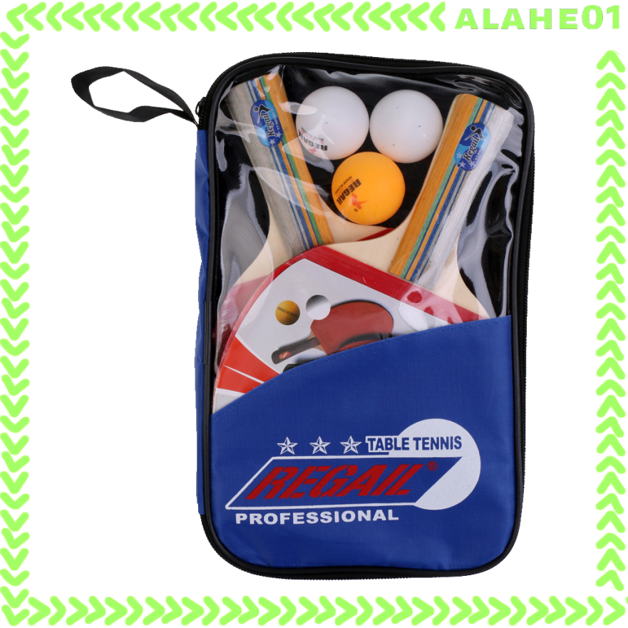 Table Tennis Game Set for 2 Players Ping Pong Long Handle Pimples in Bats Paddles Rackets + 3 Pieces Balls + 1 Piece Storing Cover Bag