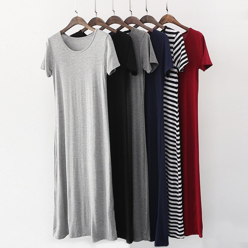 Váy dài qua gối chất cotton mềm mát thấm hút mồ hôi V11 - Đầm xuông dáng dài nhiều màu lên dáng cực xinh