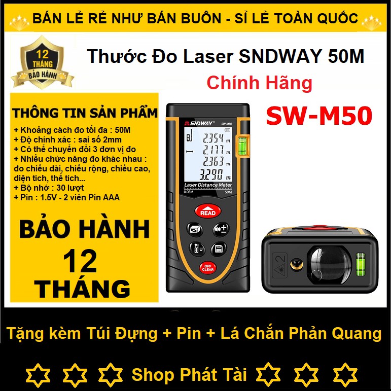 THƯỚC ĐO KHOẢNG CÁCH BẰNG TIA LASER - MÁY ĐO KHOẢNG CÁCH TIA LAZE SNDWAY - THƯỚC 50M BẢO HÀNH 12T