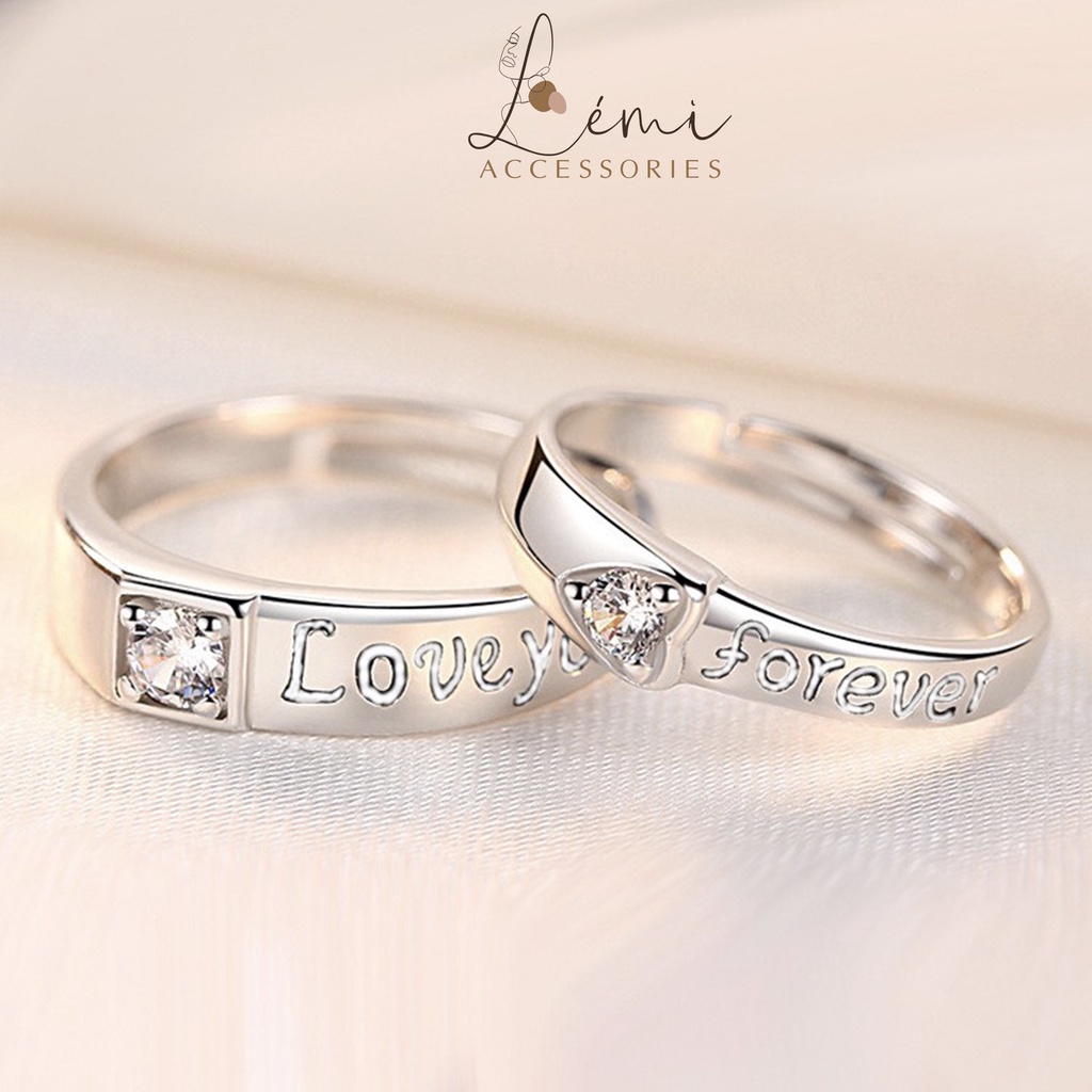 Nhẫn đôi khắc lazer love you forever mạ bac s925 đính đá bền màu có thể chỉnh size theo ý June accessories