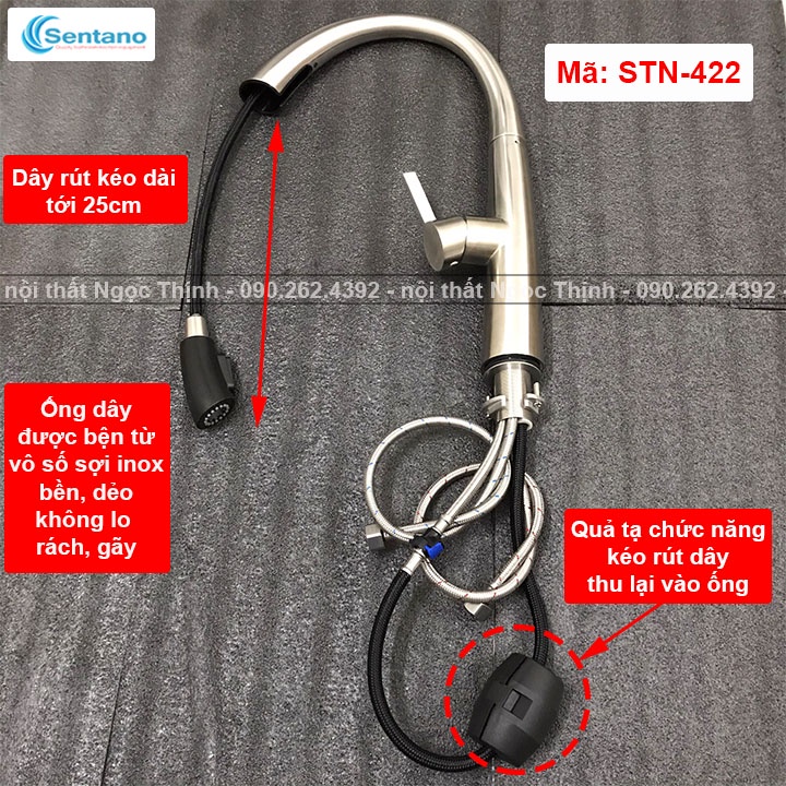 Vòi rửa chén Nóng Lạnh Dây Kéo Rút Tiện lợi Sentano Vòi xoay 360 đa dạng mẫu mã