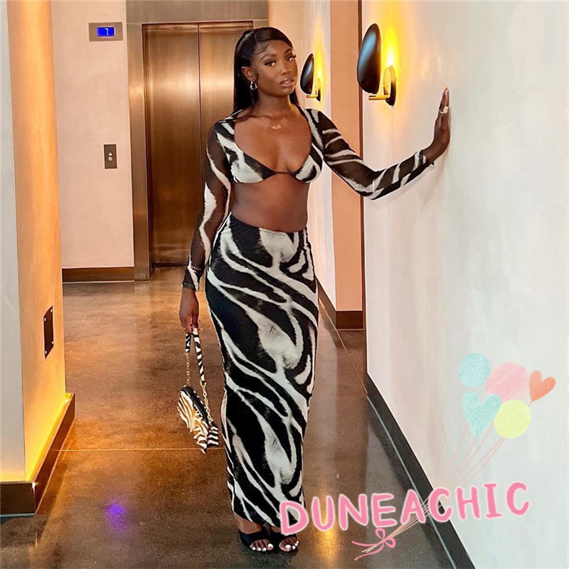 DUNEA Set đồ gồm áo cổ chữ V khoét sâu và chân váy phong cách quyến rũ