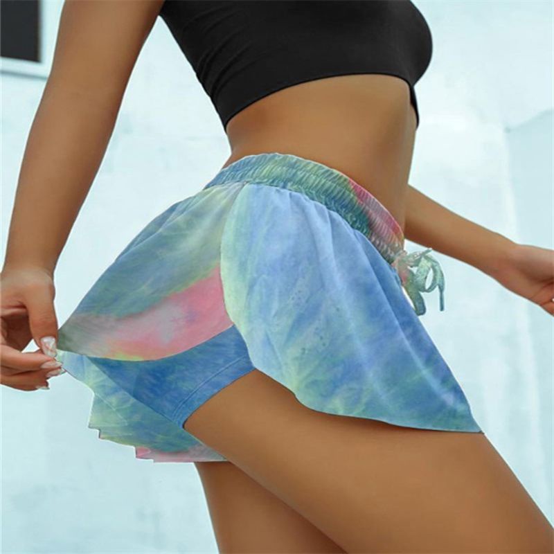 Quần Short Tập Yoga / Chạy Bộ 2 Trong 1 Phối Dây Rút Màu Gradient Dành Cho Nữ