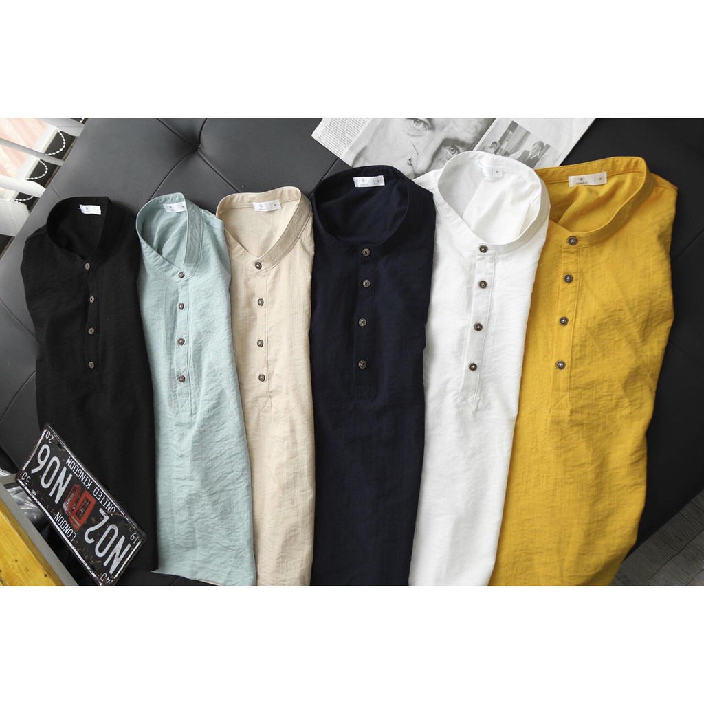 Áo đũi nam THE 1992 Áo linen cộc tay cổ tàu | BigBuy360 - bigbuy360.vn