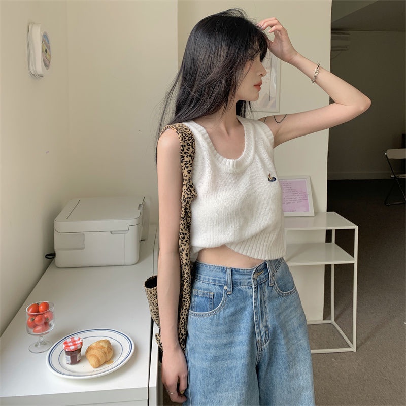 Áo Sát Nách Dệt Kim Thêu Họa Tiết Đơn Giản Thời Trang Mùa Hè Phong Cách Hàn Quốc Cho Nữ