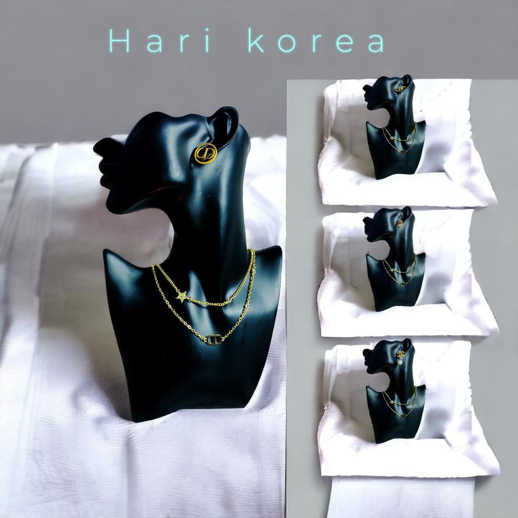 Sét trang sức CD, Vòng cổ và khuyên tai nữ hãng cao cấp, phụ kiện dây chuyền nữ Hari korea accessories