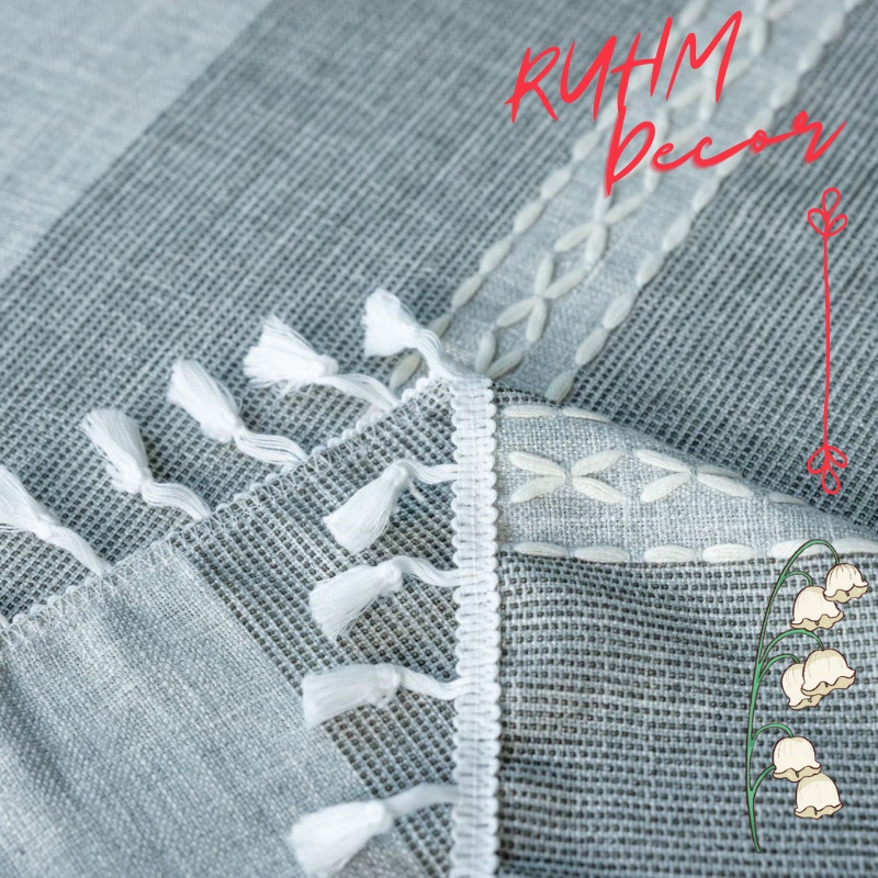 Khăn trải bàn cao cấp sang trọng Ruhm Decor cotton thêu dày dặn, không bai xù trang trí phòng ăn KBCC14