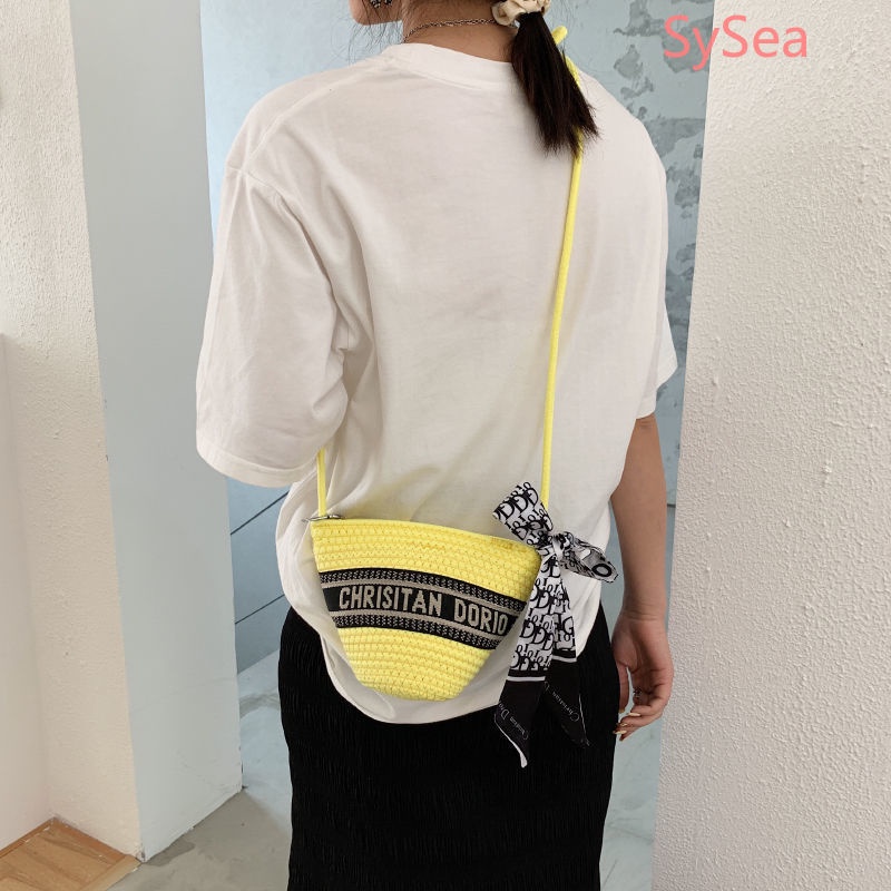 Túi Xách Bucket Mini In Chữ Phong Cách Pháp Thời Trang Mùa Hè Cho Nữ