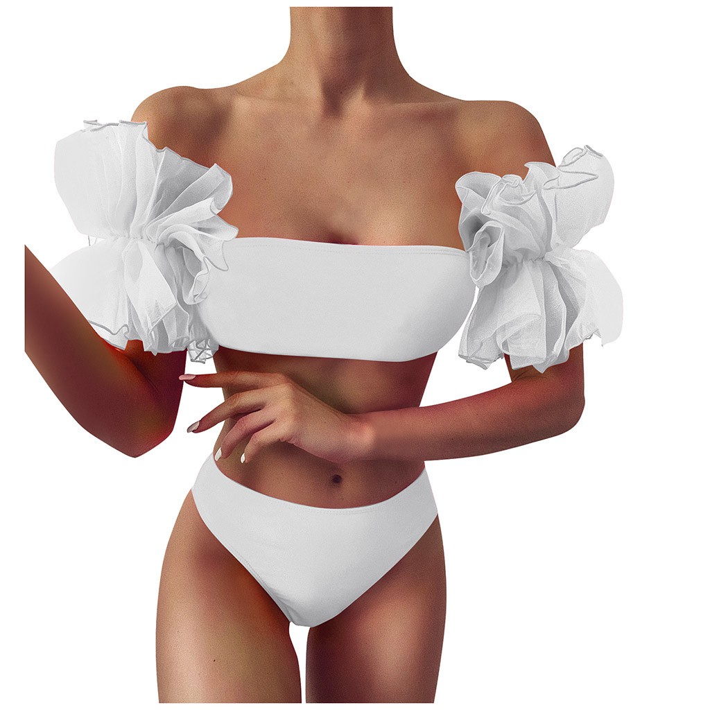 Bộ đồ bơi bikini phối bèo màu trơn thiết kế nâng ngực quyến rũ cho nữ | BigBuy360 - bigbuy360.vn