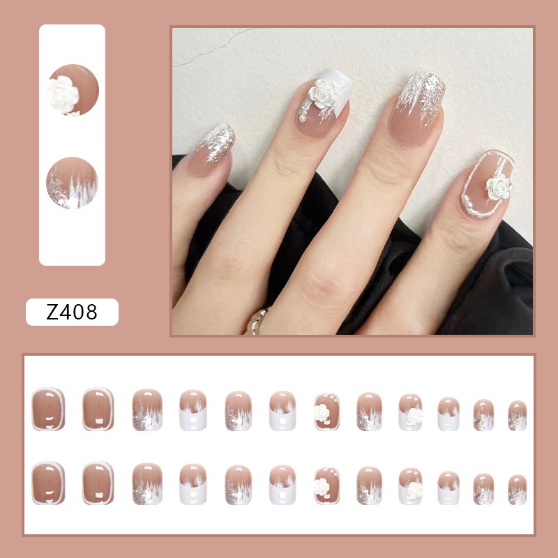 Móng tay giả thời trang Z401-Z440 false nail 24 miếng kèm keo nailbox không thấm nước có thể tháo rời