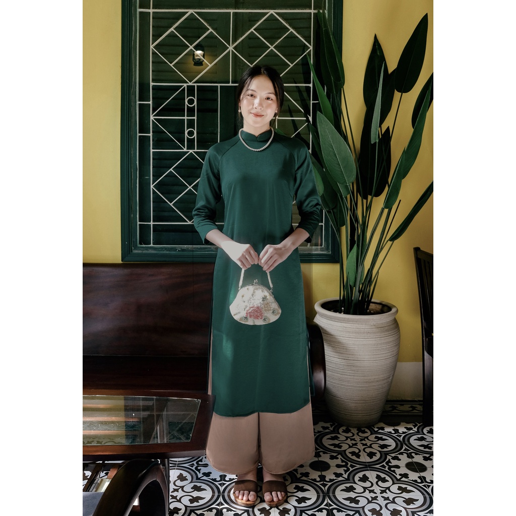 Set Áo dài Rosemary tây thi xanh lá đậm