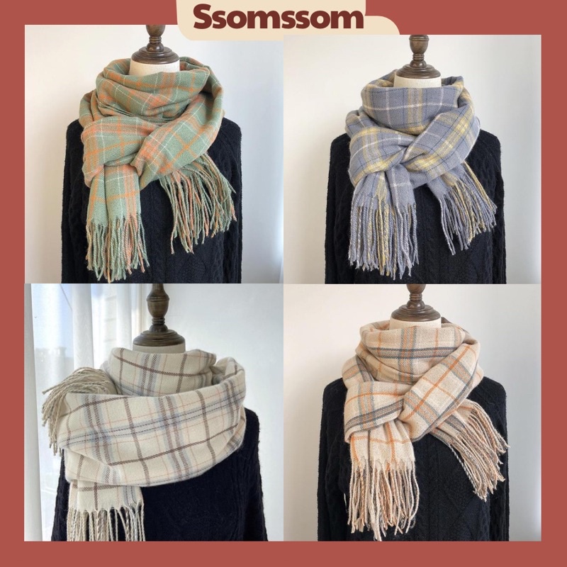 Khăn Quàng Cổ Cashmere Kẻ Caro Mềm Mịn Vintage Unisex Nam Nữ