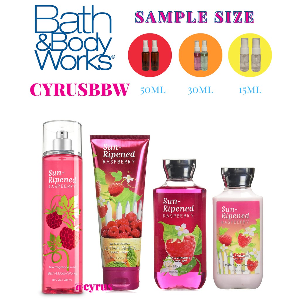 Bộ Sản Phẩm Mist Xịt Toàn Thân, Lotion, Gel Tắm Bath & Body Works Sun Ripened Raspberry 236ml Từ Mỹ