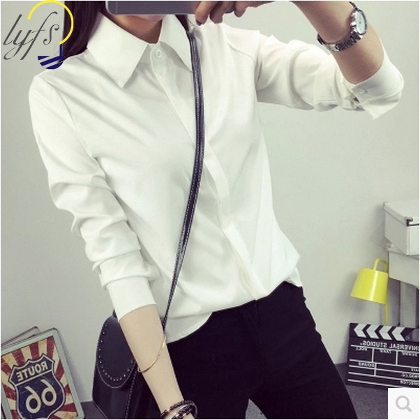 Áo sơ mi dài tay chất cotton trắng trơn thời trang Hàn Quốc cho nữ cỡ s-2xl