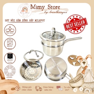 Nồi Inox 3 Đáy Milk Pot 16cm Kèm Xửng Hấp