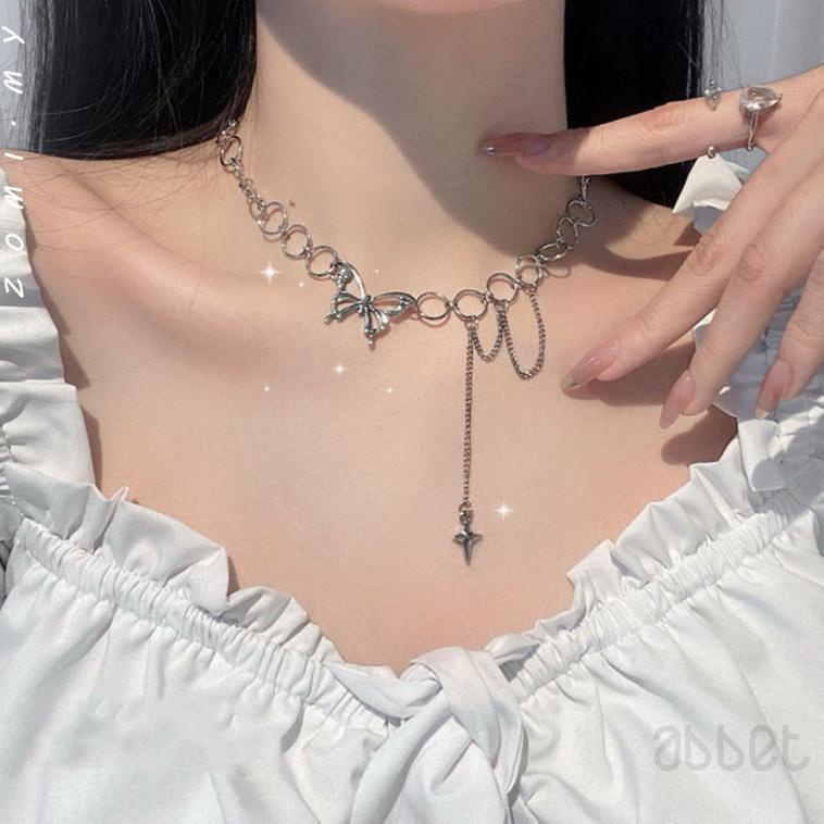 [Abbet] Chuỗi Vòng Cổ Choker Bướm Mạ Thời Bạc Trang Dễ Thương Dành Cho Nữ 118