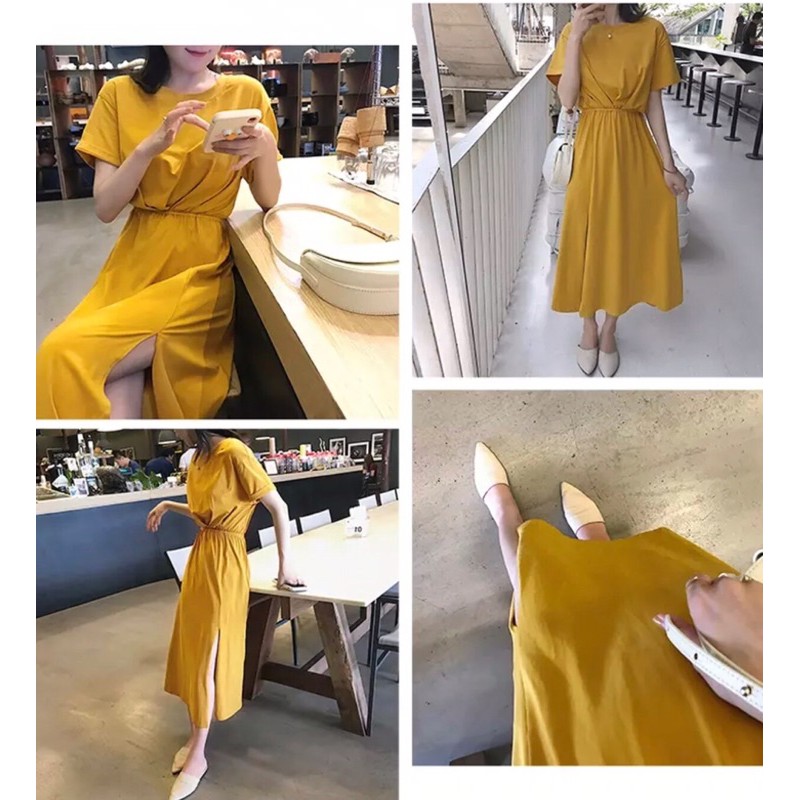 Váy cotton chun eo xẻ đùi xinh xắn | BigBuy360 - bigbuy360.vn