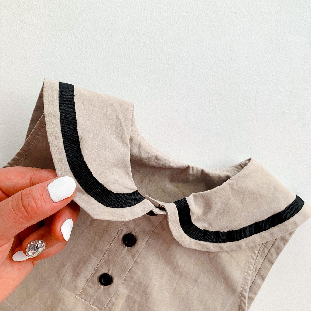 Bộ áo liền quần sát nách cổ bẻ thời trang cho bé sơ sinh