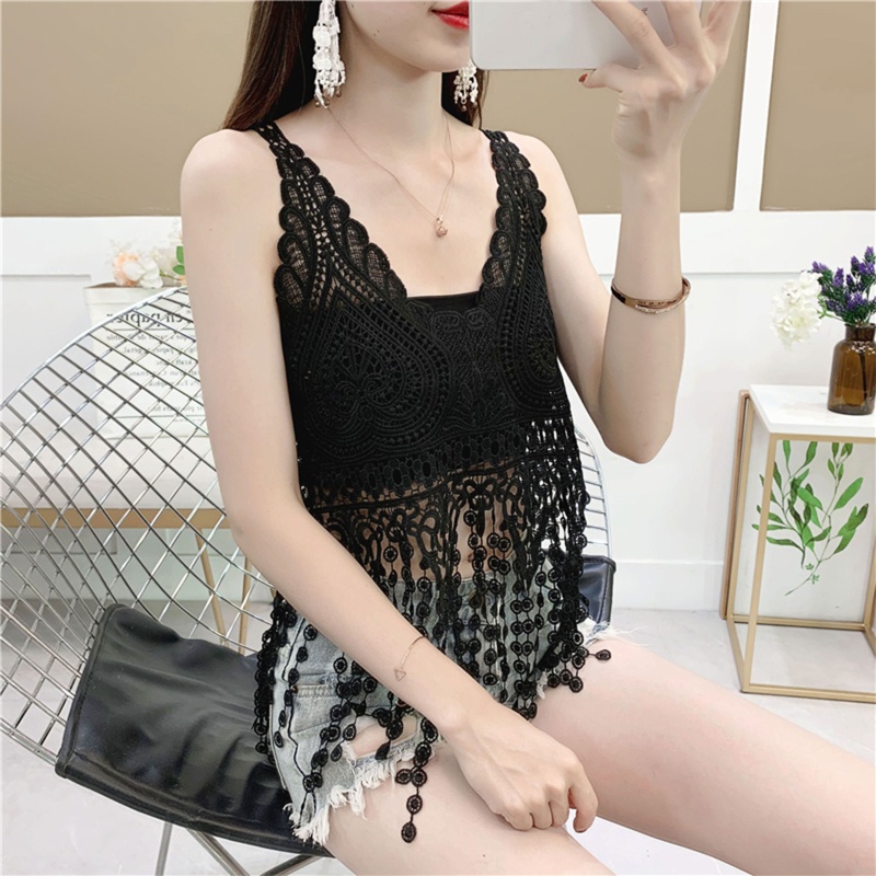Áo Tank Top Tua Rua Dài Không Đều Màu Trơn Kỳ Nghỉ Cho Nữ