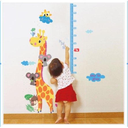 Decal dán tường thước đo hươn cao cổ và 2 chú gấu con