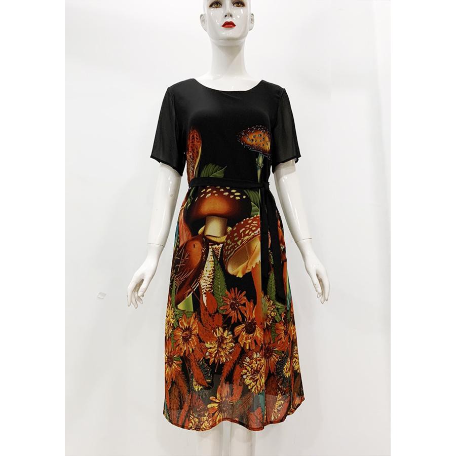 GOTI - Hình Thật - Đầm Suông Dạo Phố Kiểu Trung Niên Bigsize Cho Mẹ In Cây Nấm 3209