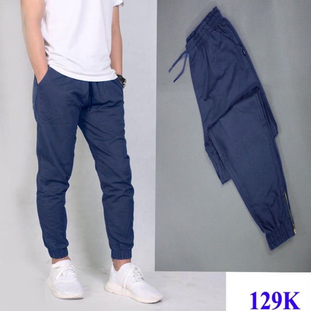 Quần jogger zip, quần Kaki khoá chân vải giãn - Quần jogger nam Hàn Quốc xuất xịn, quần dài chất co giãn ống chun