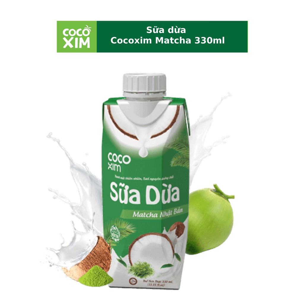 Thùng 12 Hộp Sữa dừa đóng hộp Cocoxim Matcha dung tích 330ml/Hộp