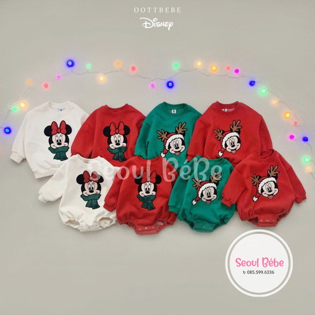 Bộ suit Mickey Minnie hoạ tiết Noel hãng Oottbebe made in Korea