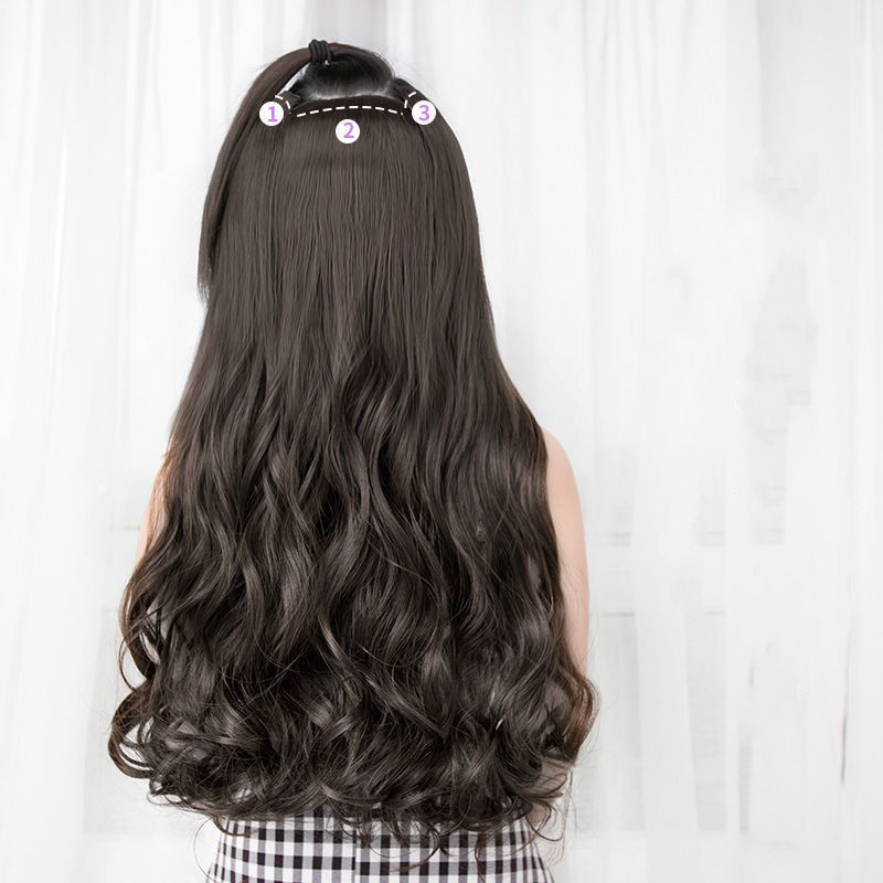 1 Bộ Tóc Giả Dài Xoăn Tự Nhiên Bằng Sợi Tổng Hợp Chịu Nhiệt Dùng Hàng Ngày Cho Nữ